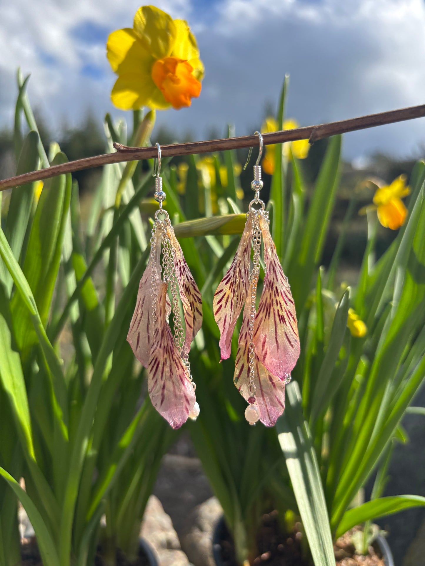 Alstroemeria feather earrings