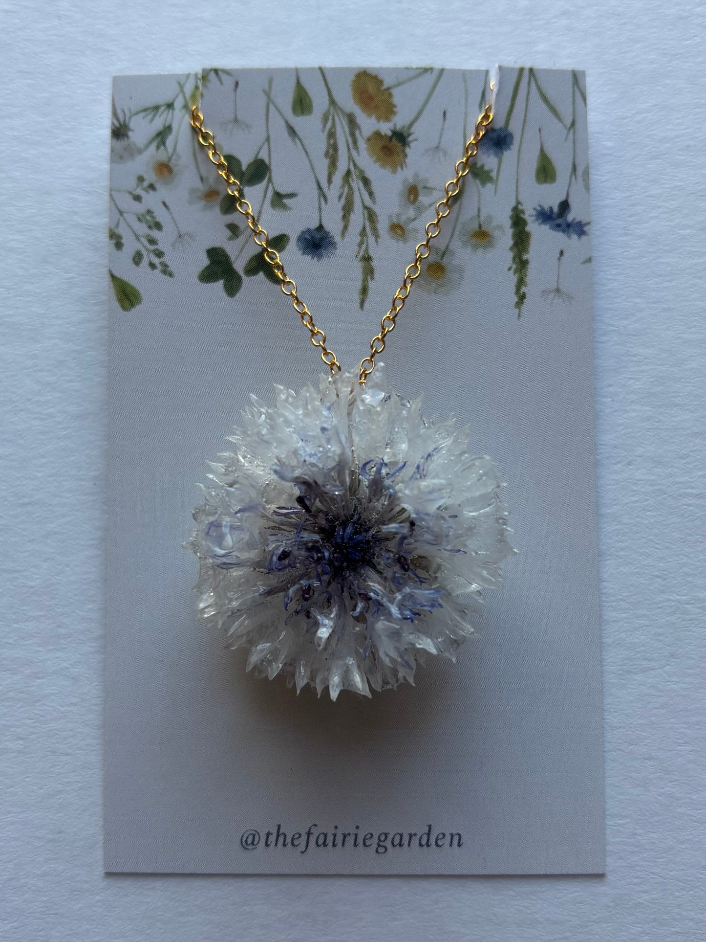 Blue Cornflower Necklace - Gold