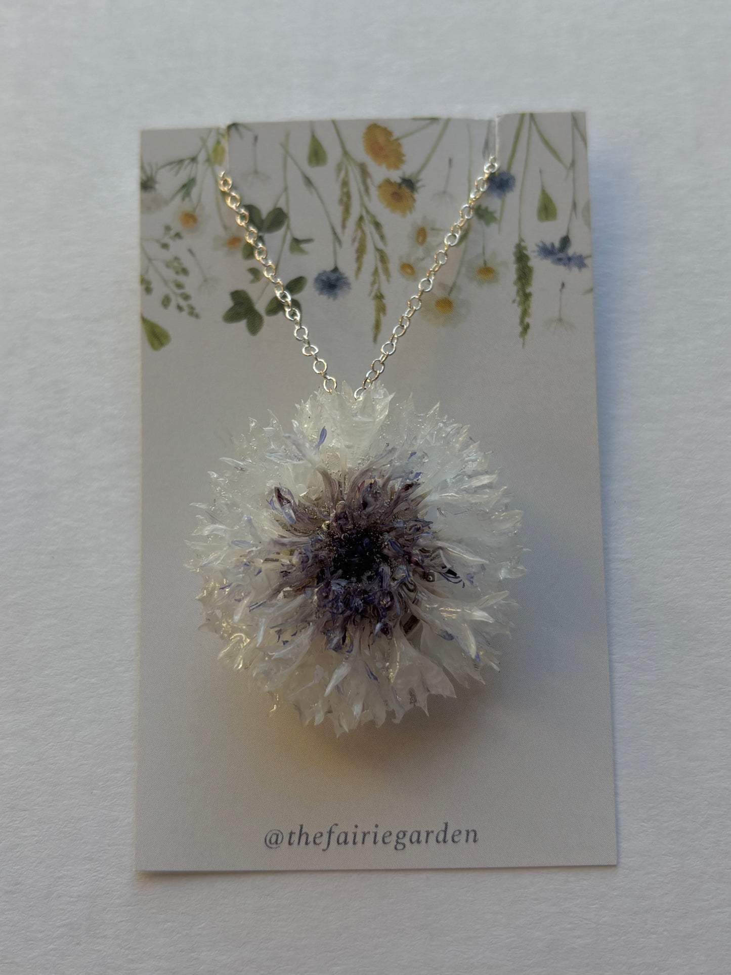 Blue Cornflower Necklace - Silver