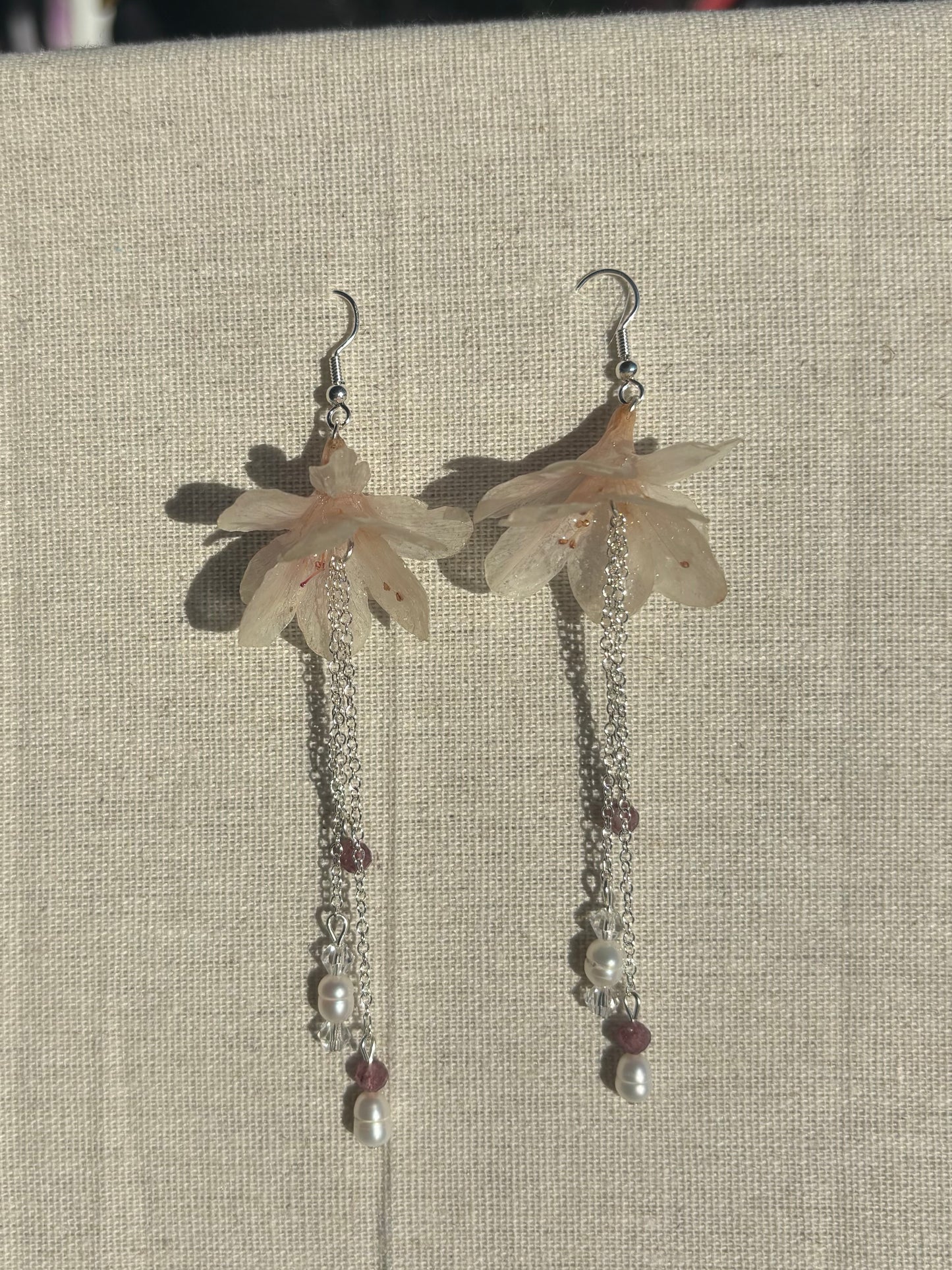 Azalea, Rhodochrosite and Fresh Water Pearl Earrings