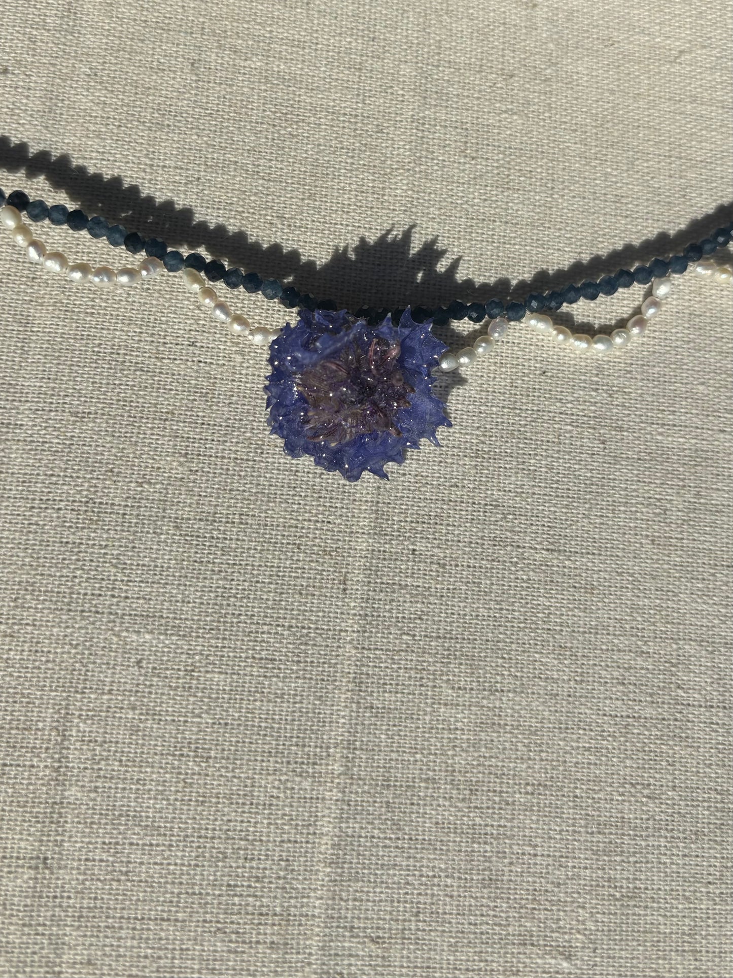 Cornflower, Lapis and Fresh Water Pearl Choker