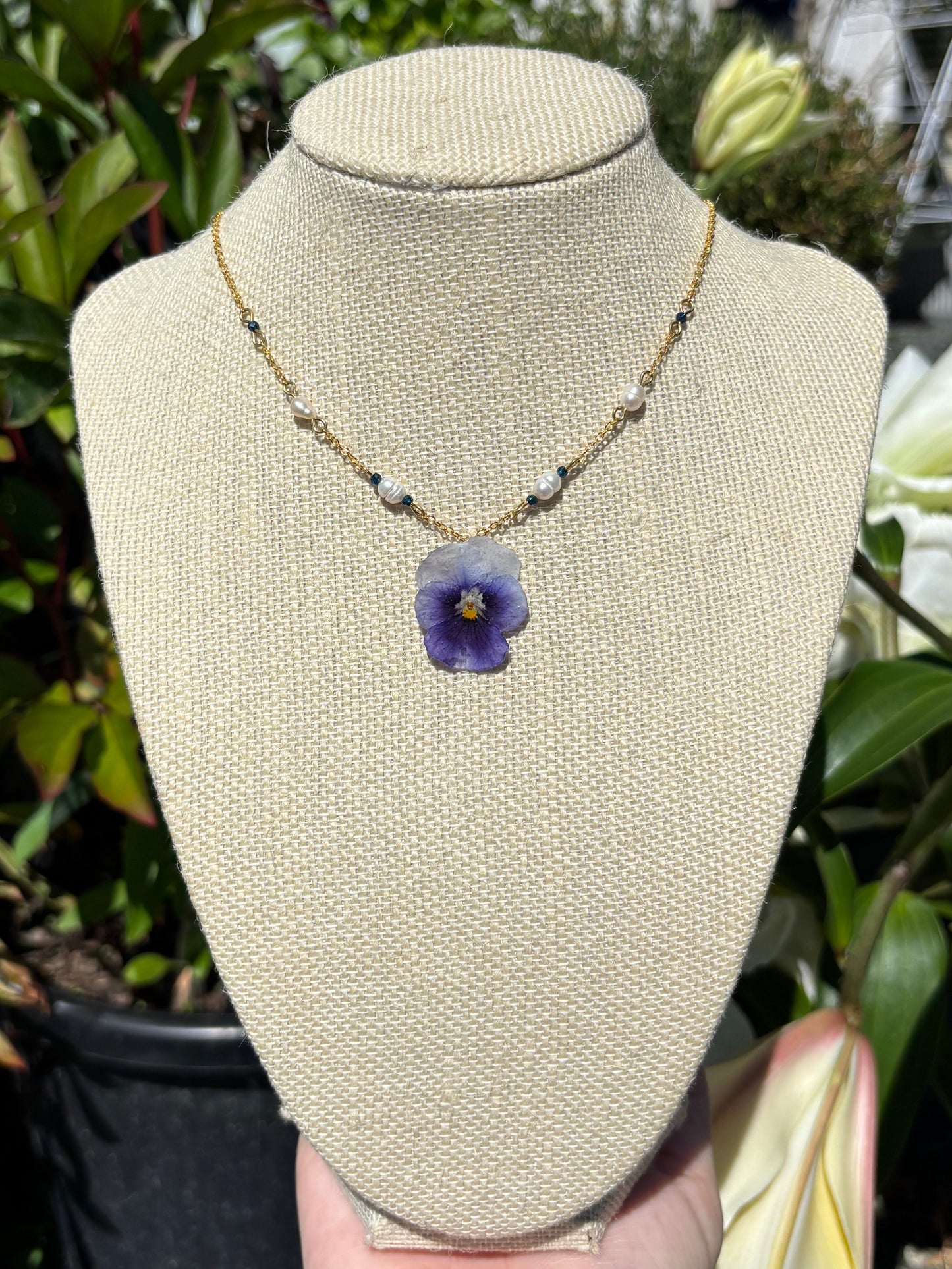 Pansy, Pearl and Lapis Necklace