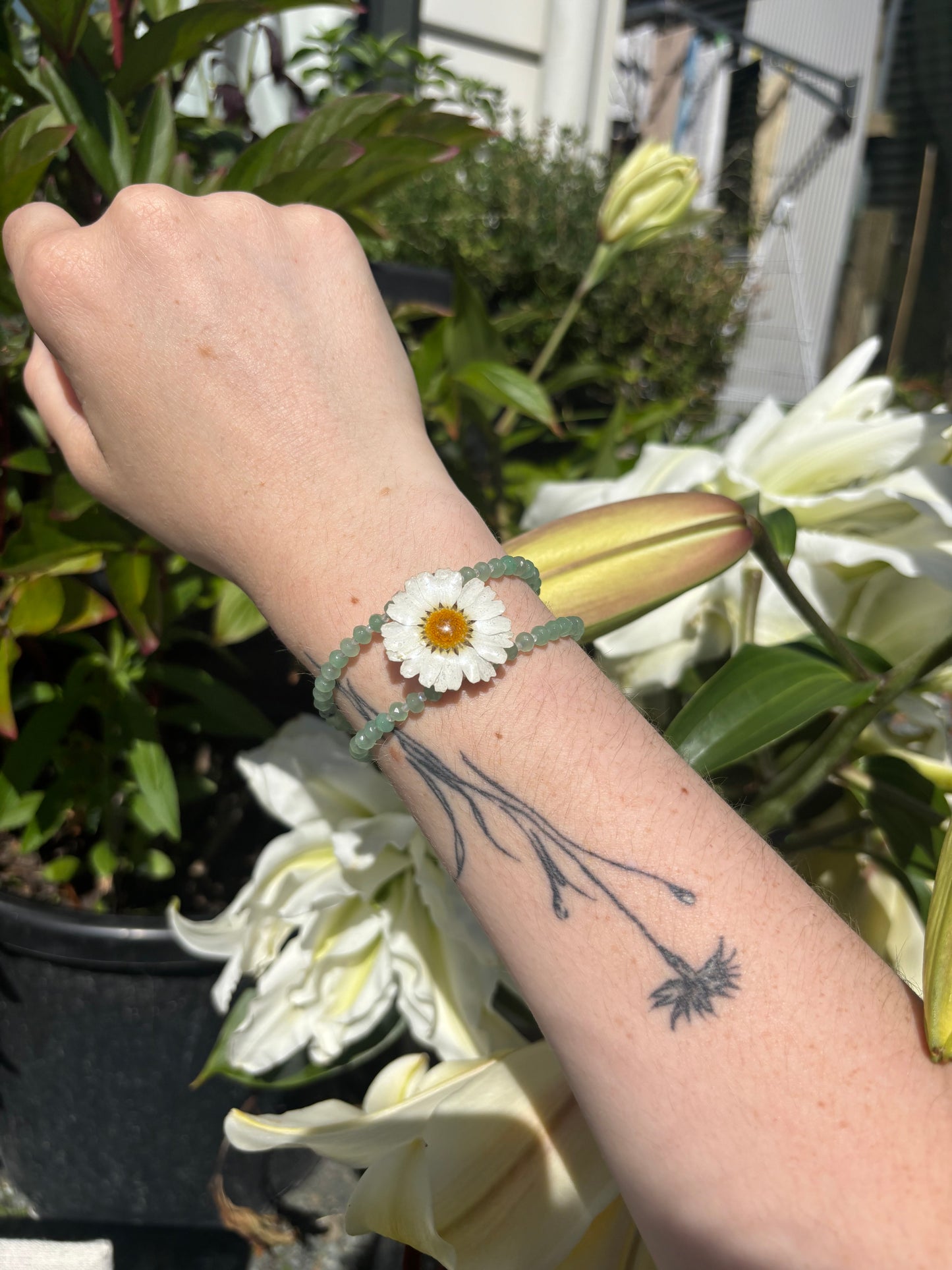Feverfew, Jade and Moonstone bracelet