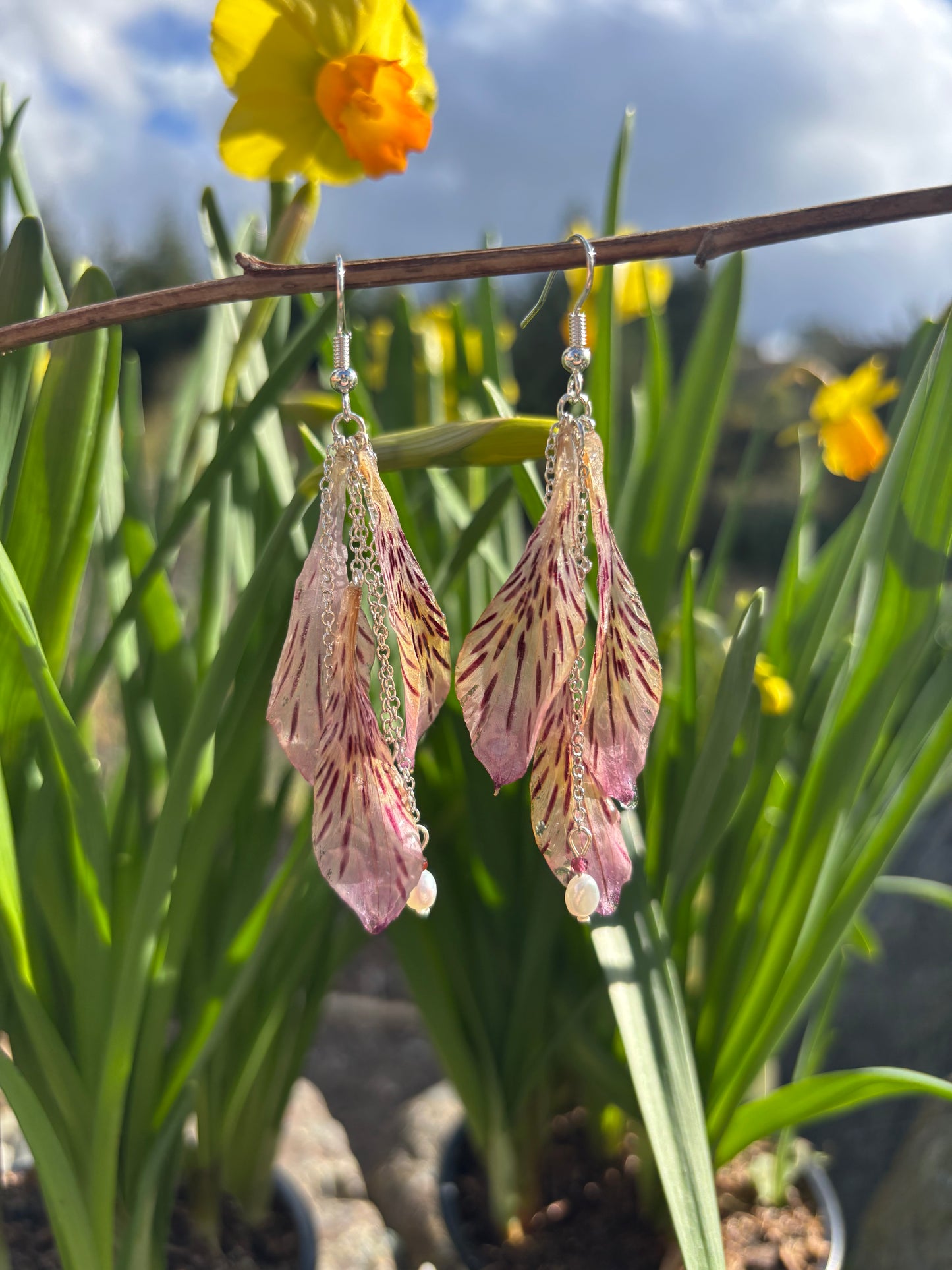 Alstroemeria feather earrings