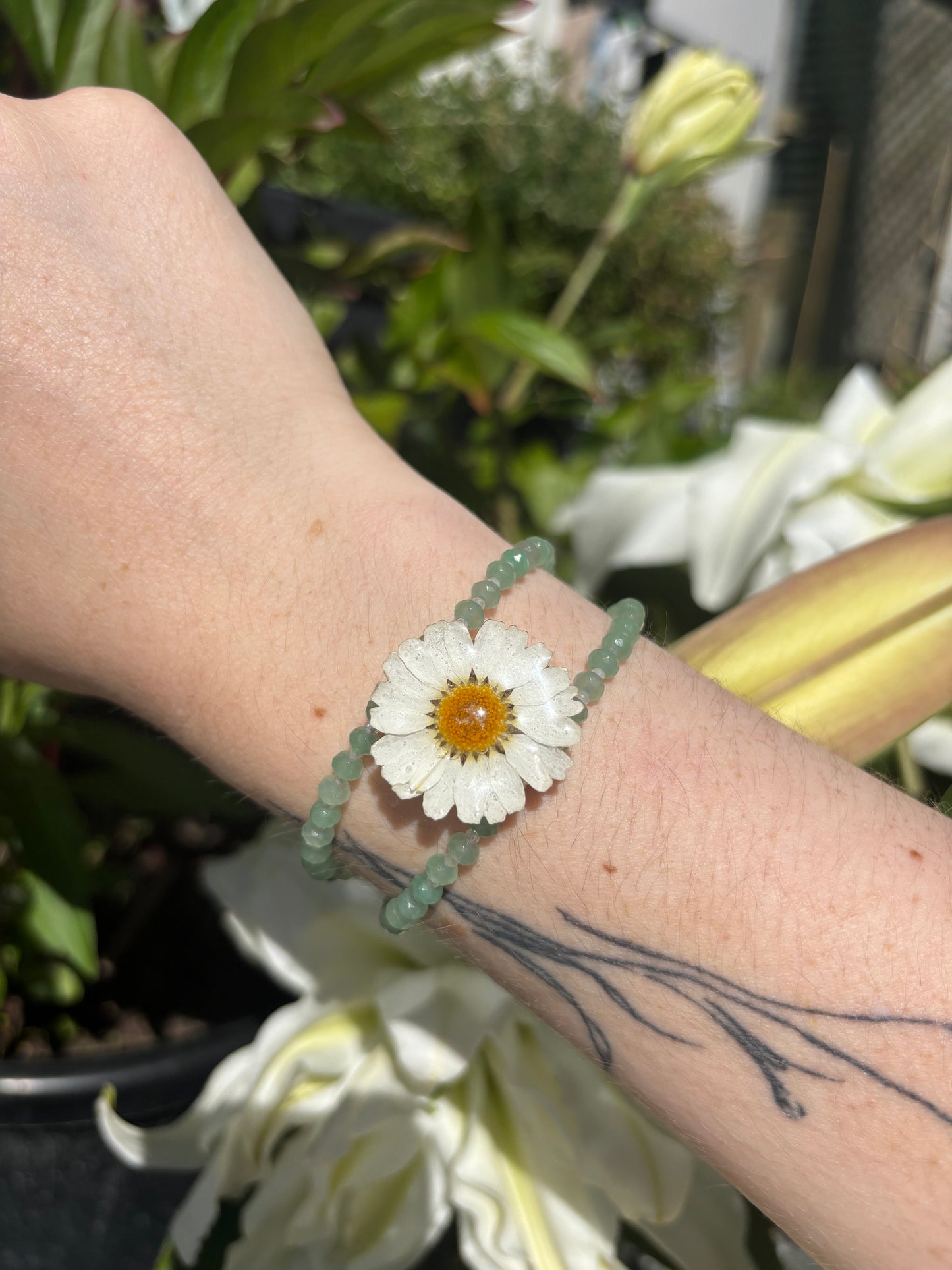 Feverfew, Jade and Moonstone bracelet