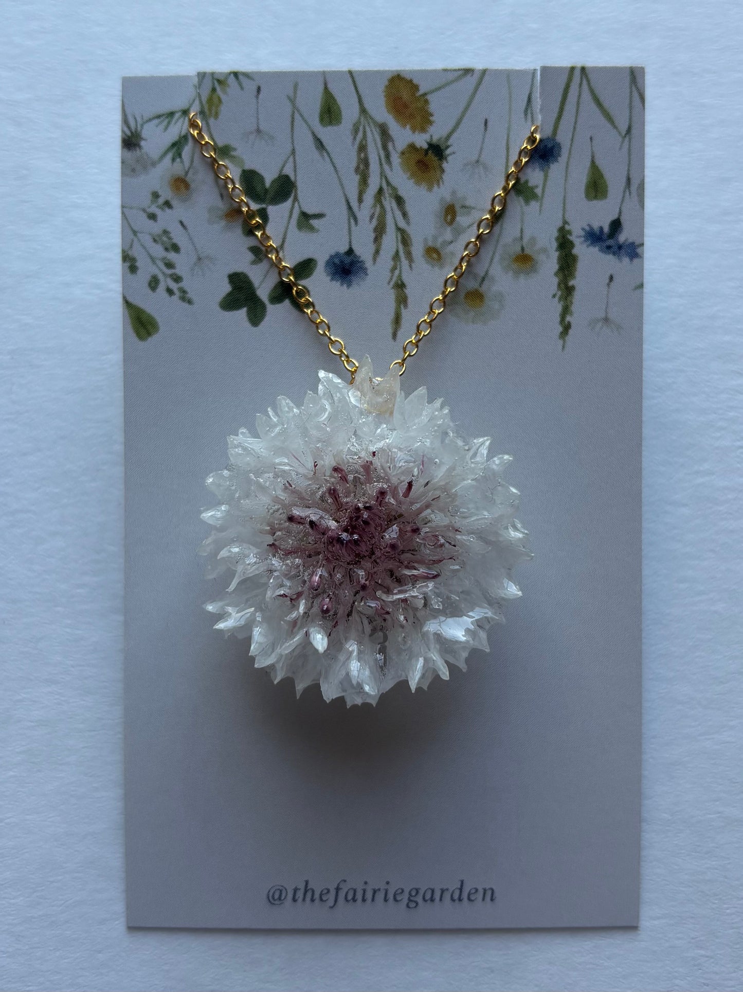 Pink Cornflower Necklace - Gold