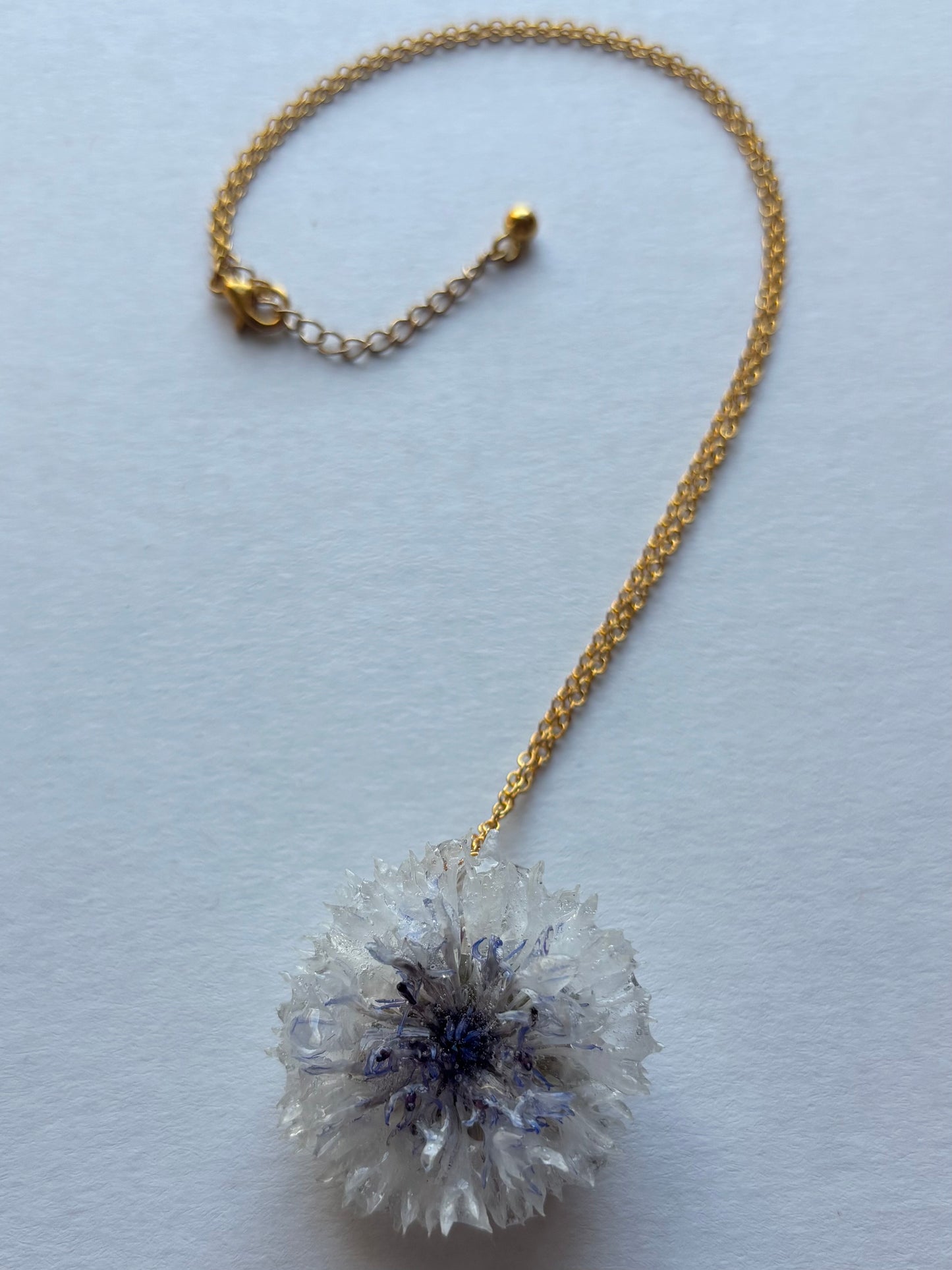 Blue Cornflower Necklace - Gold