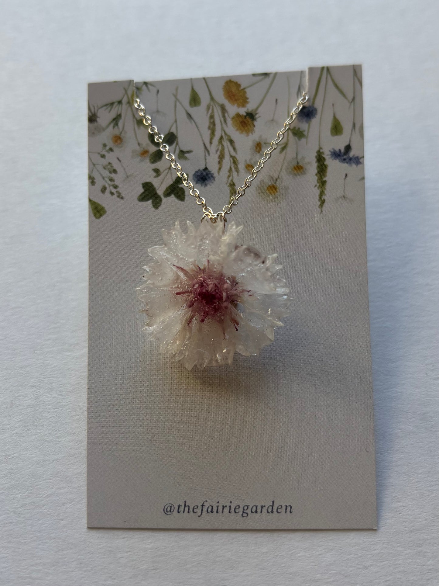 Pink Cornflower Necklace - Silver
