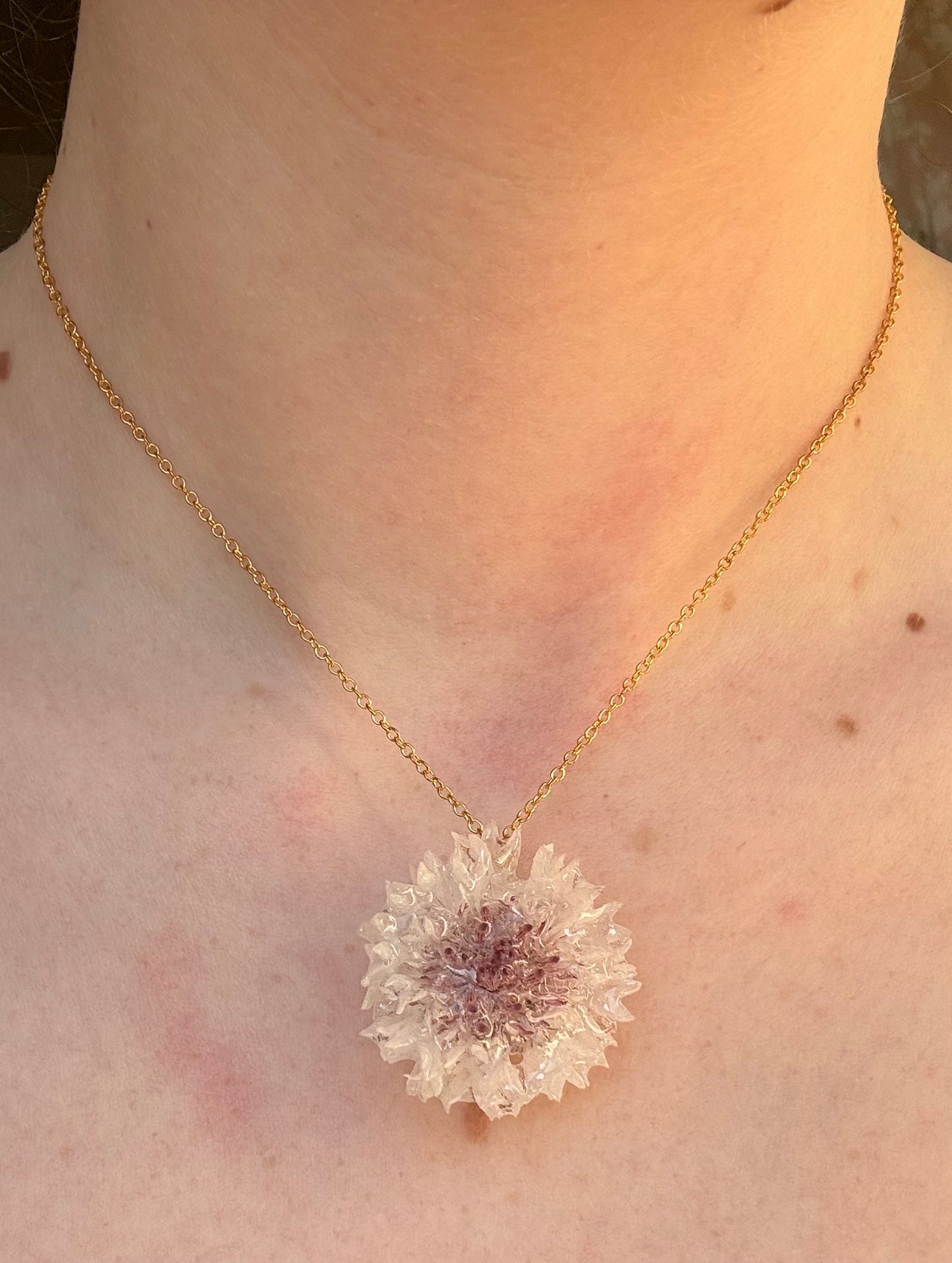Pink Cornflower Necklace - Gold