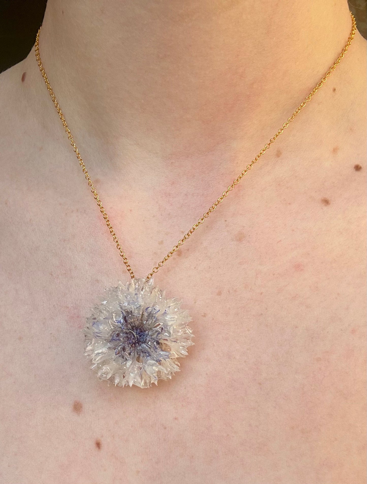Blue Cornflower Necklace - Gold