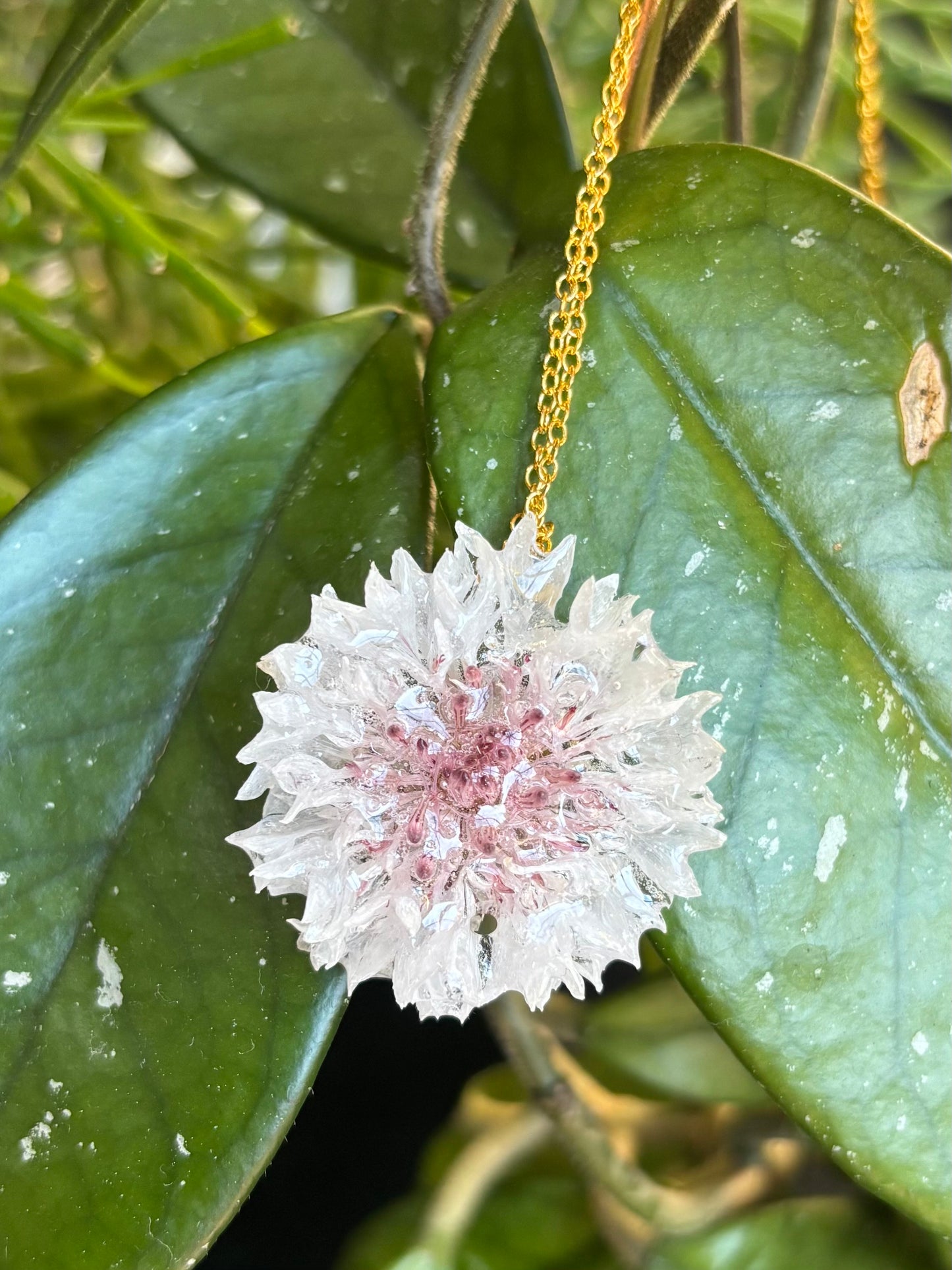 Pink Cornflower Necklace - Gold