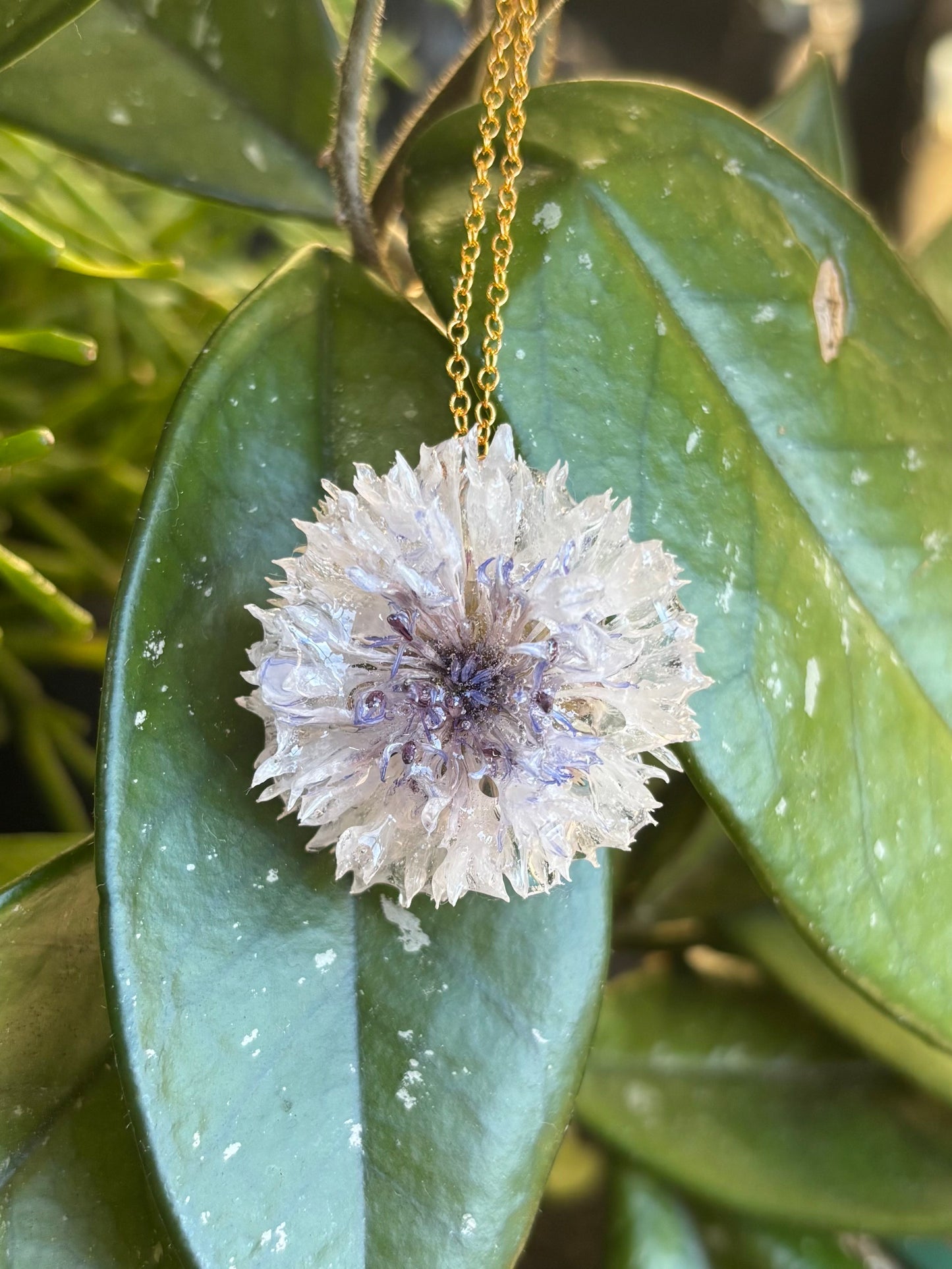 Blue Cornflower Necklace - Gold