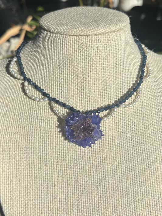 Cornflower, Lapis and Fresh Water Pearl Choker