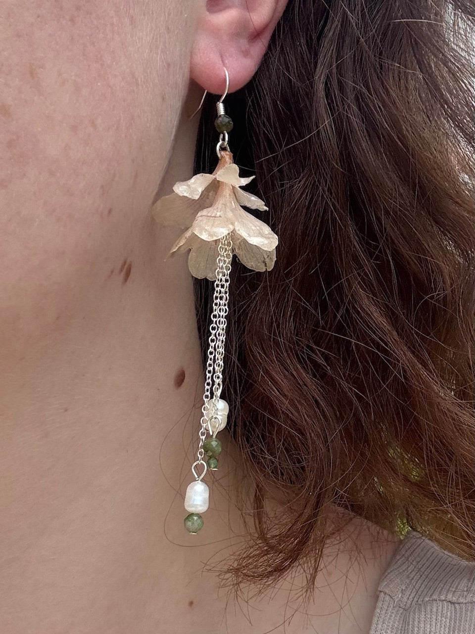 Silver Azalea Earrings - Green and Blue