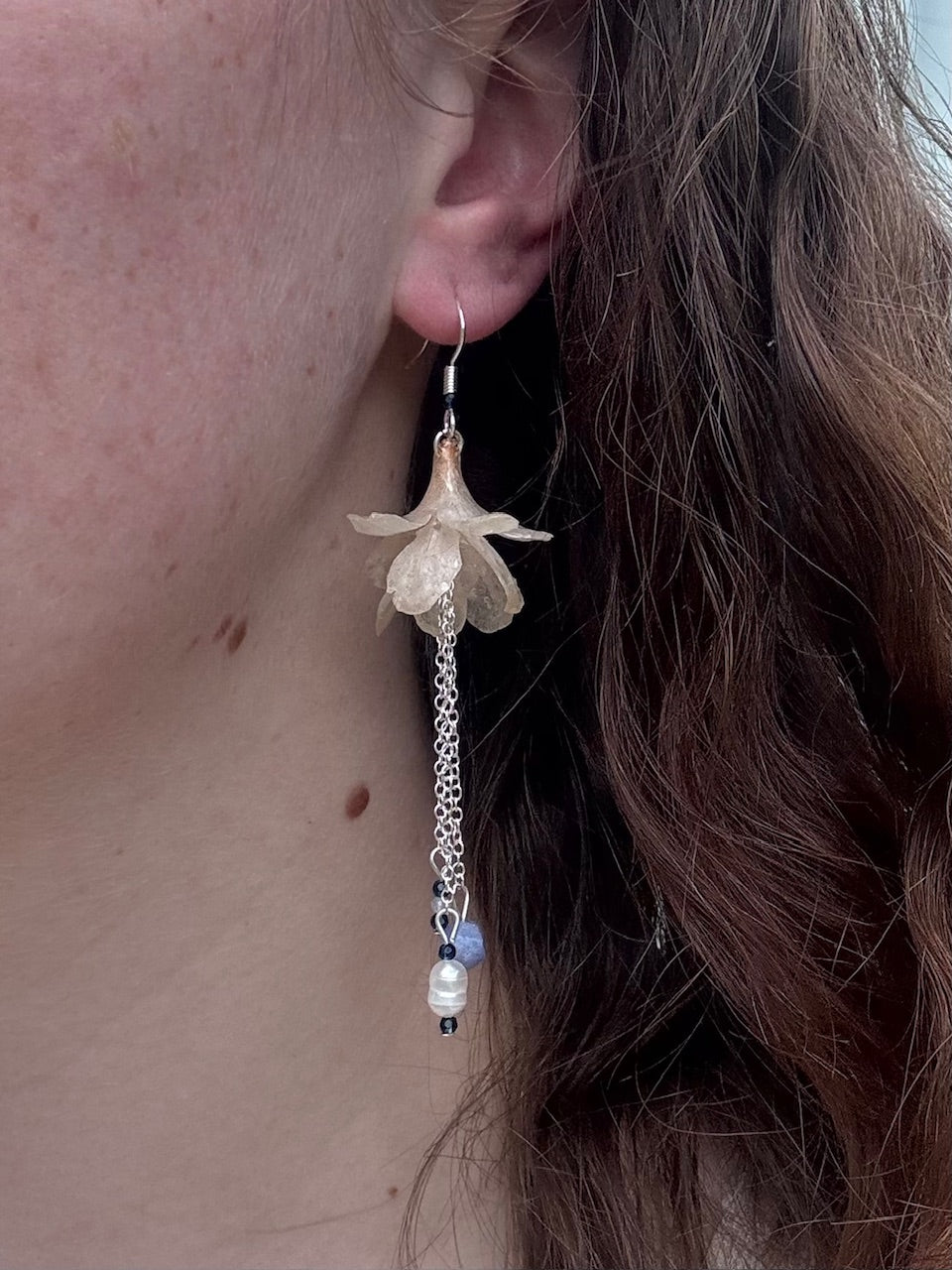 Silver Azalea Earrings - Green and Blue