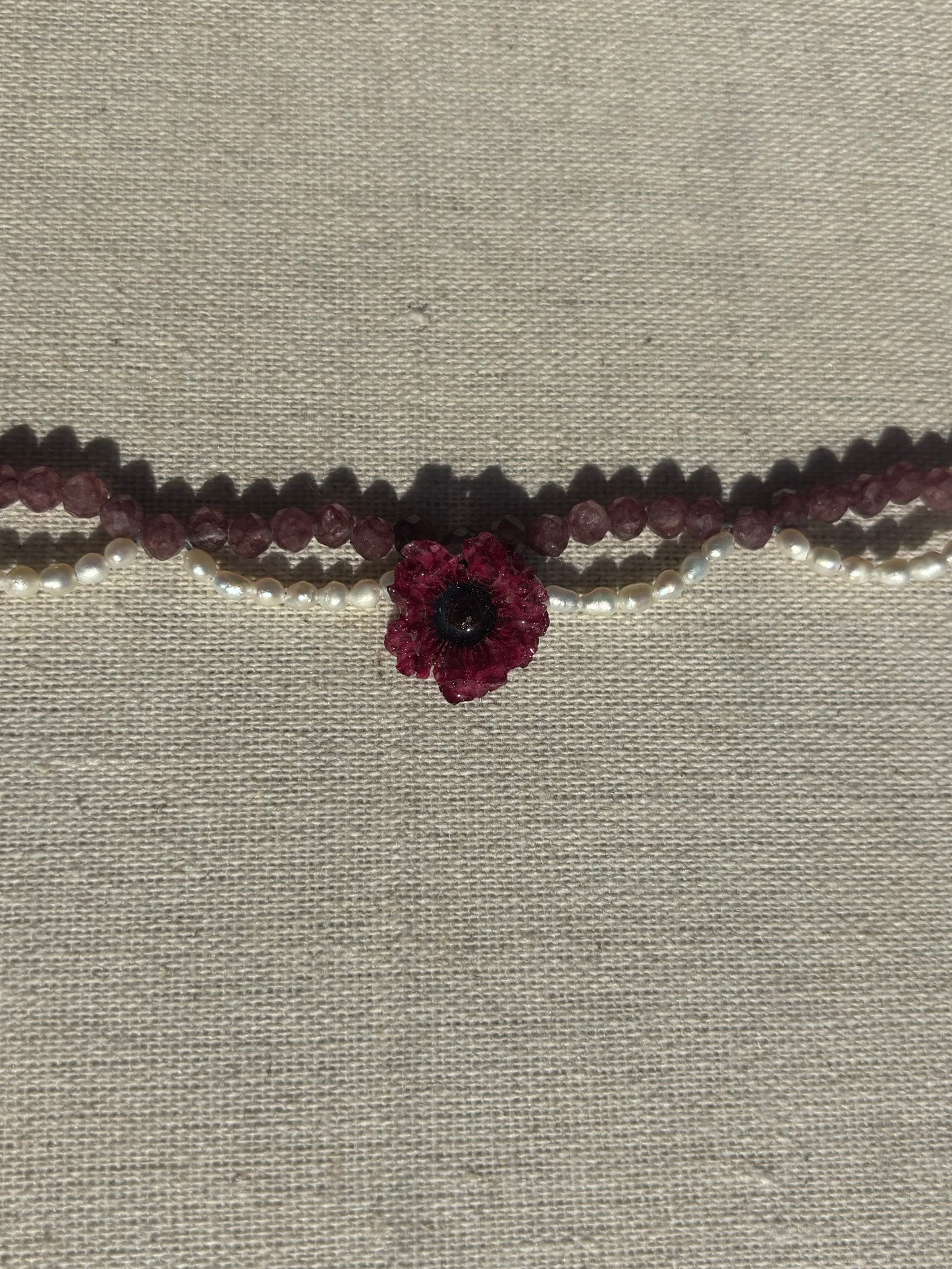 Manuka, Rhodochrosite and Fresh Water Pearl Choker