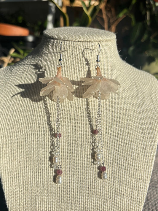 Azalea, Rhodochrosite and Fresh Water Pearl Earrings