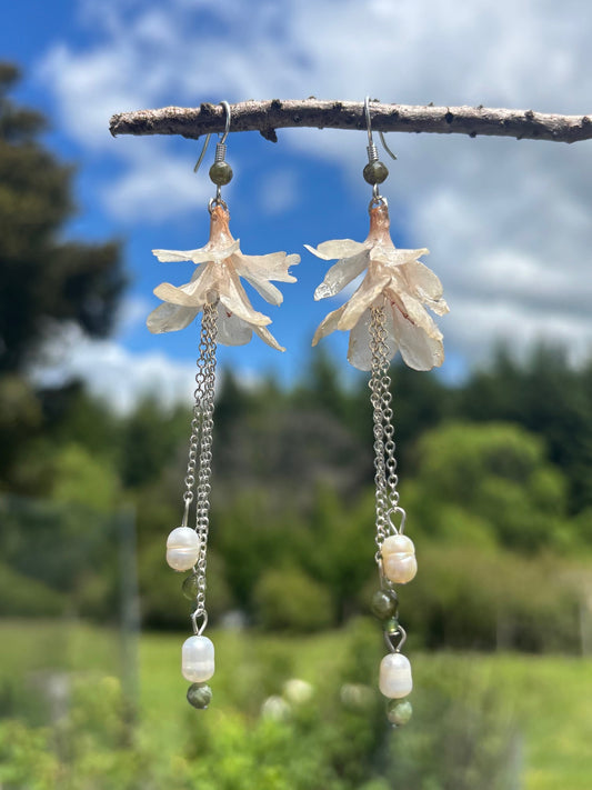 Silver Azalea Earrings - Green and Blue