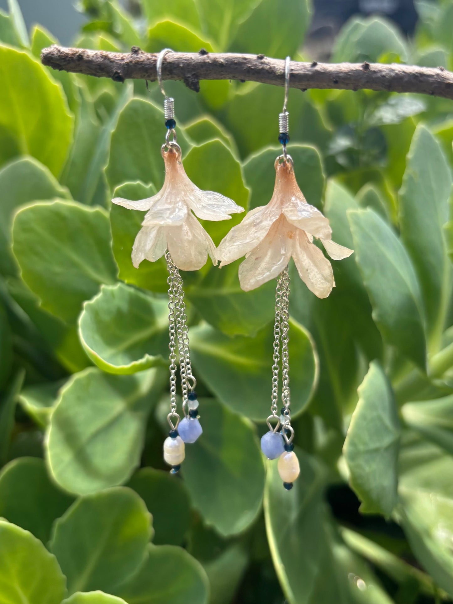 Silver Azalea Earrings - Green and Blue