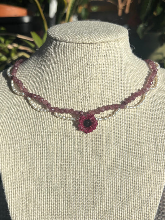 Manuka, Rhodochrosite and Fresh Water Pearl Choker