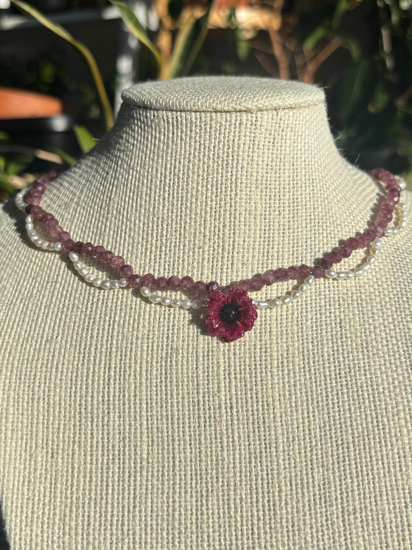 Manuka, Rhodochrosite and Fresh Water Pearl Choker